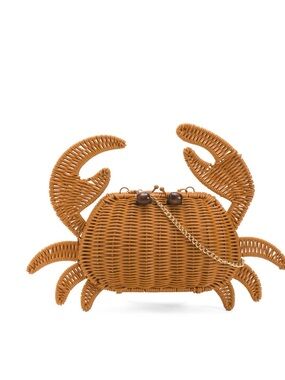 NWT TOMMY BAHAMA TAN BROWN WOVEN WICKER CRAB PURSE CLUTCH CROSSBODY BAG NWT